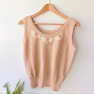 Vintage 80s Embellished Woven Sleeveless Top